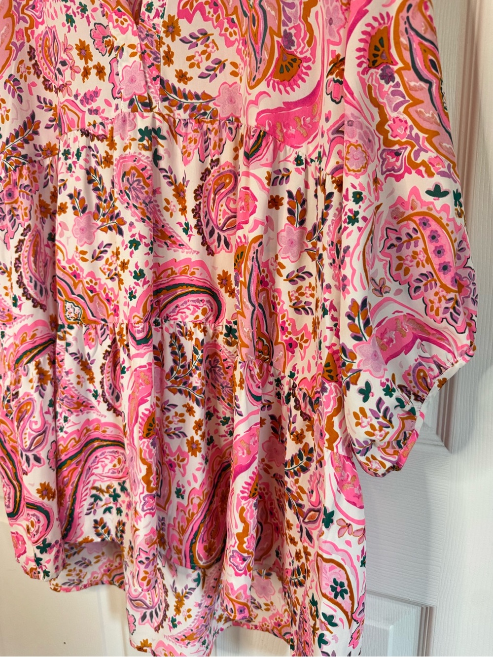 Umgee Pink Paisley Print Tunic with Coral & Teal Accents - Picture 3 of 5